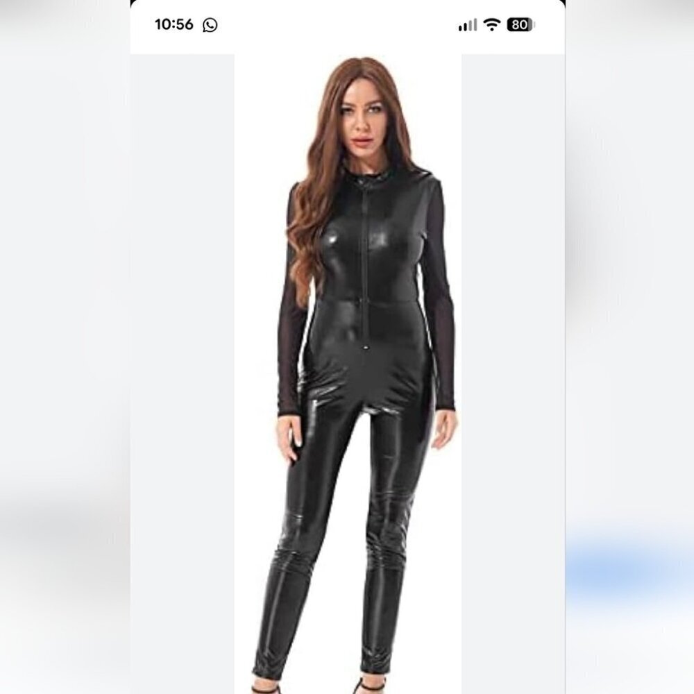 Women's Cat Woman Costume Jumpsuit, Belt, Mask, Headband Included - Size M NWT